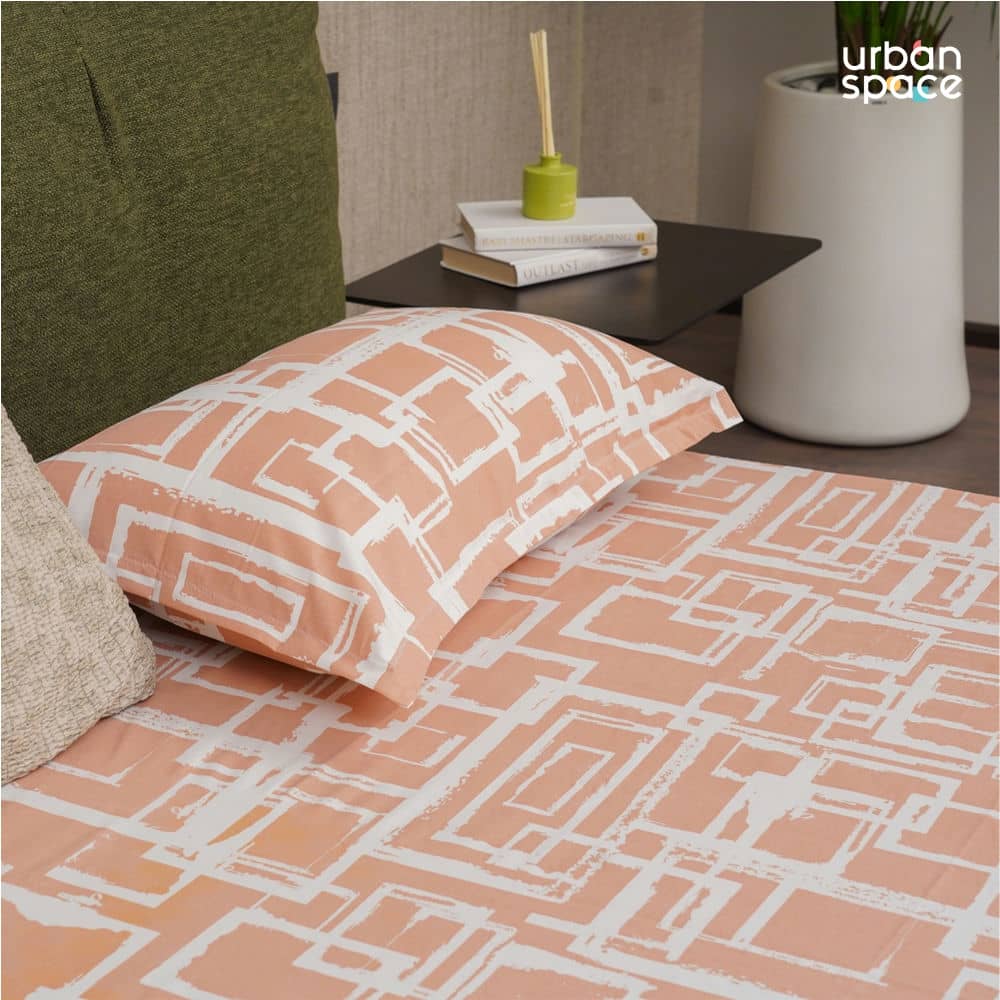 Serene Collection - Breathable 200 TC 100% Pure Cotton Bedsheet with Pillow Cover, Checkers - Peach