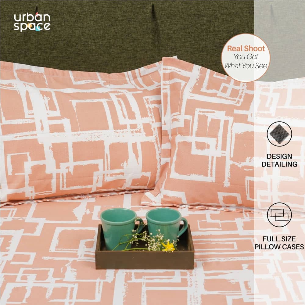 Fitted King Size Cotton Bedsheet - Checkers - Peach