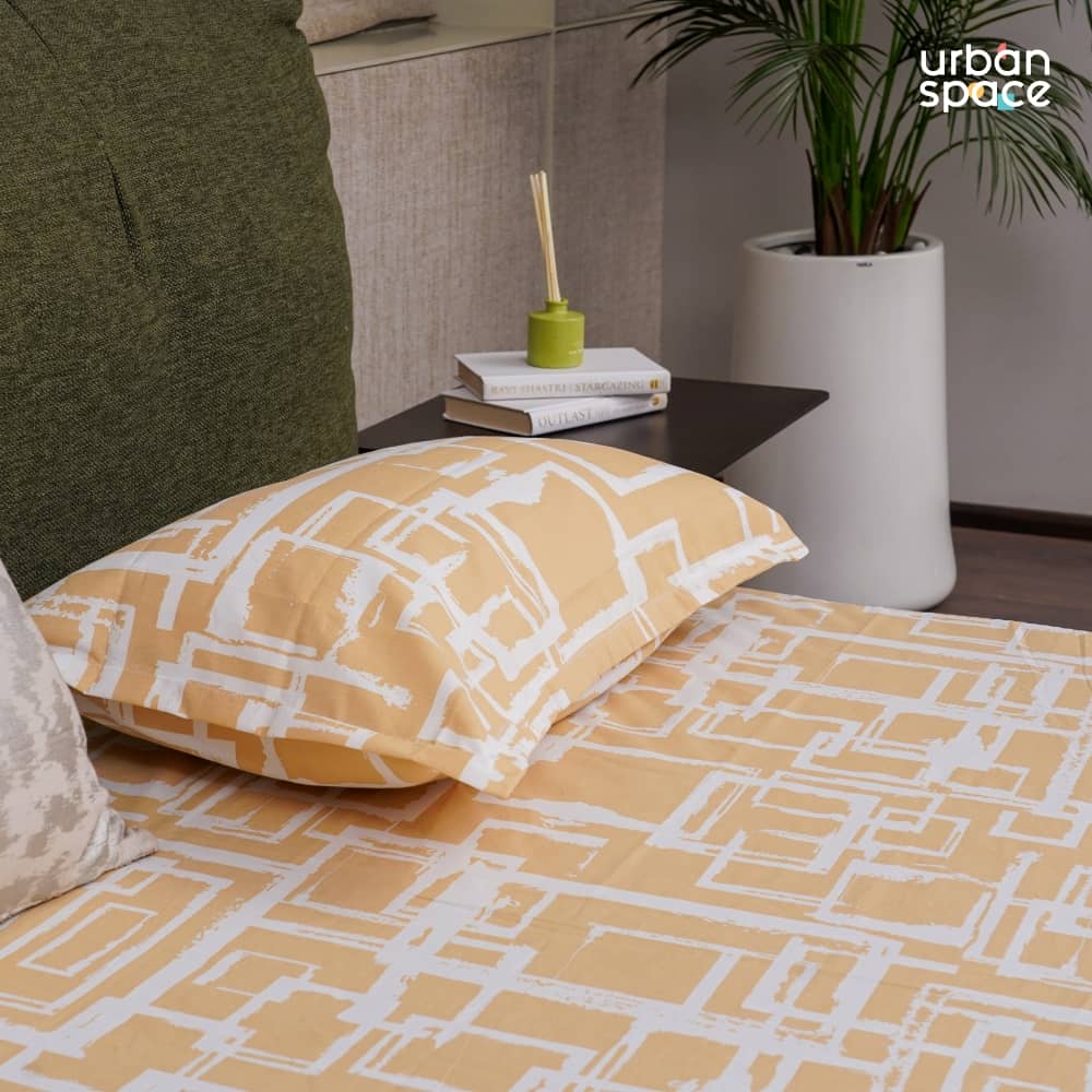 Serene Collection - Breathable 200 TC 100% Pure Cotton Single Bedsheet with Pillow Cover, Checkers - Soft Brown