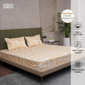 Serene Collection - Breathable 200 TC 100% Pure Cotton Single Bedsheet with Pillow Cover, Checkers - Soft Brown