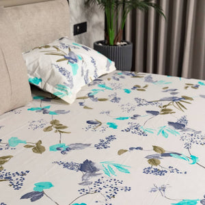 Regal Collection - Breathable 200 TC 100% Pure Cotton Single Bedsheet with Pillow Cover, Cherry Blossom- Blue (Copy)