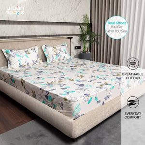 Regal Collection - Breathable 200 TC 100% Pure Cotton Single Bedsheet with Pillow Cover, Cherry Blossom- Blue (Copy)