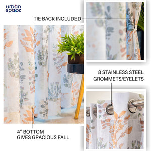 Printed Sheer Linen Curtains, Light Filtering, Pack of 2 Curtains - Classic Floral