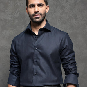 Rare Rabbit Men's Comb-1 Navy Cotton Fabric Full Sleeves Solid Shirt