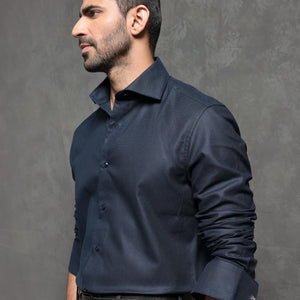 Rare Rabbit Men's Comb-1 Navy Cotton Fabric Full Sleeves Solid Shirt
