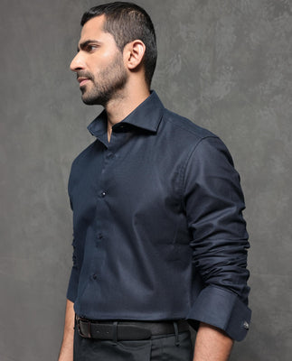 Rare Rabbit Men's Comb-1 Navy Cotton Fabric Full Sleeves Solid Shirt