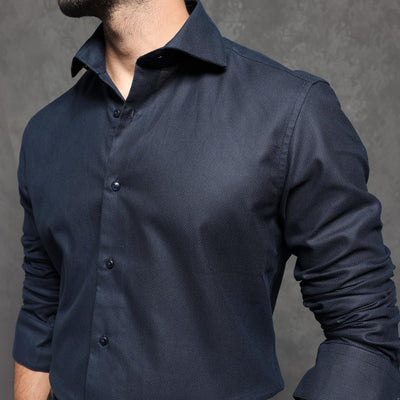 Rare Rabbit Men's Comb-1 Navy Cotton Fabric Full Sleeves Solid Shirt