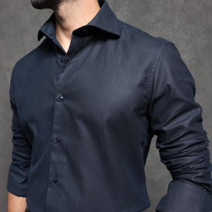 Rare Rabbit Men's Comb-1 Navy Cotton Fabric Full Sleeves Solid Shirt