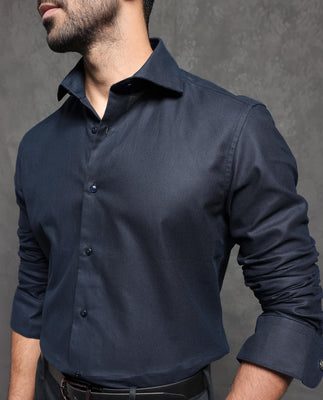 Rare Rabbit Men's Comb-1 Navy Cotton Fabric Full Sleeves Solid Shirt
