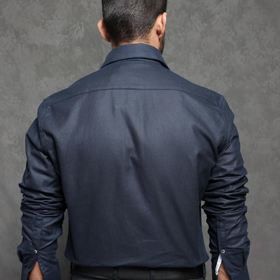 Rare Rabbit Men's Comb-1 Navy Cotton Fabric Full Sleeves Solid Shirt