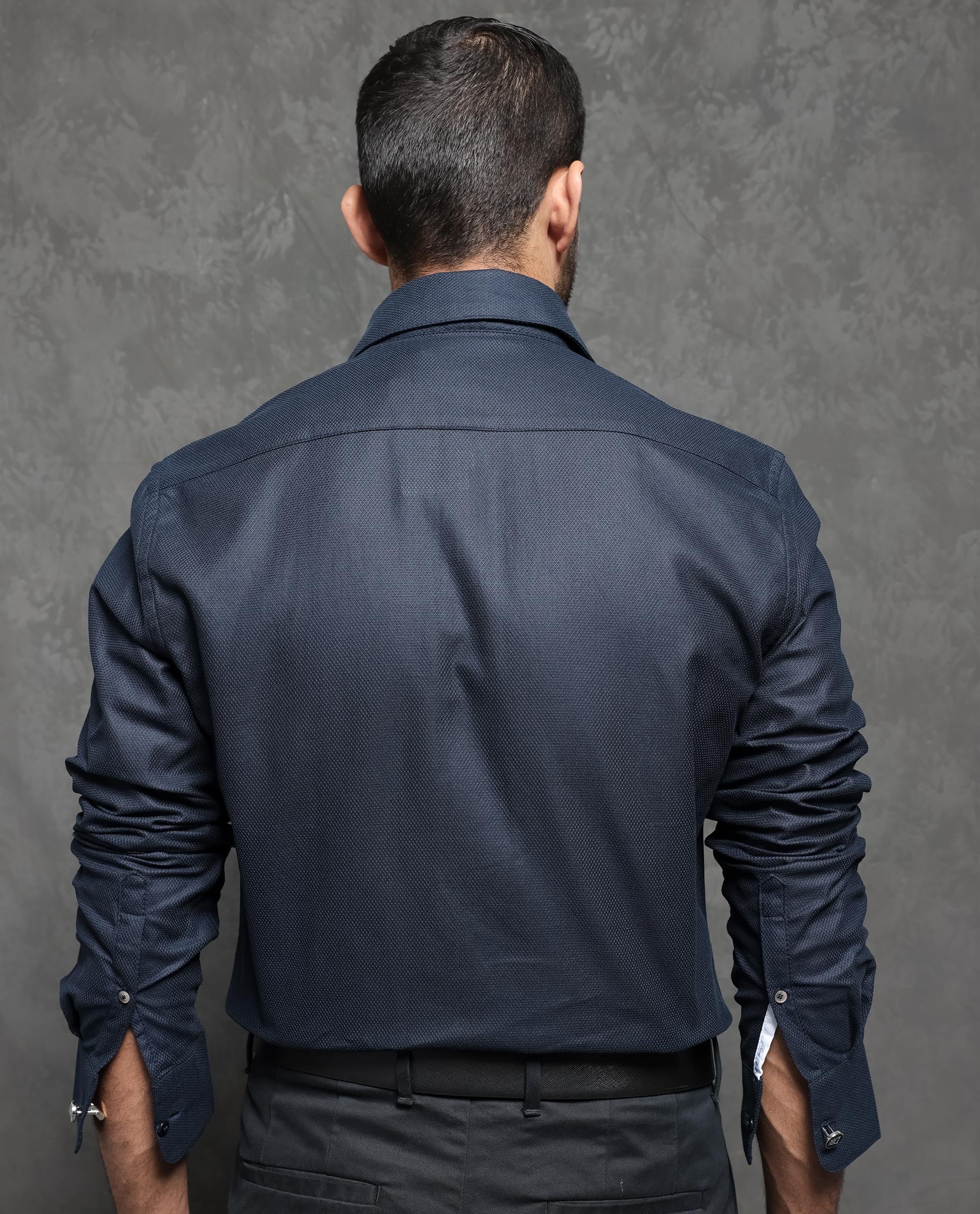 Rare Rabbit Men's Comb-1 Navy Cotton Fabric Full Sleeves Solid Shirt