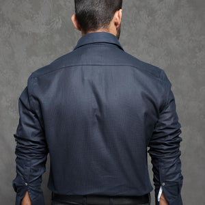 Rare Rabbit Men's Comb-1 Navy Cotton Fabric Full Sleeves Solid Shirt