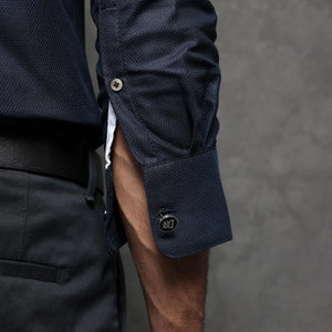 Rare Rabbit Men's Comb-1 Navy Cotton Fabric Full Sleeves Solid Shirt