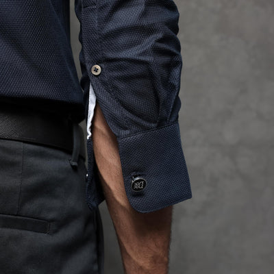 Rare Rabbit Men's Comb-1 Navy Cotton Fabric Full Sleeves Solid Shirt