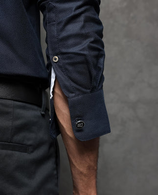 Rare Rabbit Men's Comb-1 Navy Cotton Fabric Full Sleeves Solid Shirt