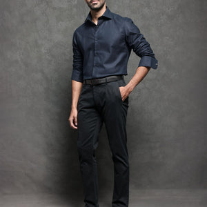 Rare Rabbit Men's Comb-1 Navy Cotton Fabric Full Sleeves Solid Shirt