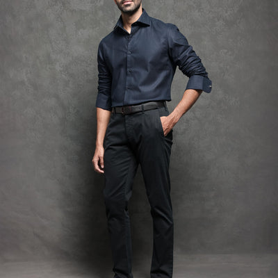 Rare Rabbit Men's Comb-1 Navy Cotton Fabric Full Sleeves Solid Shirt