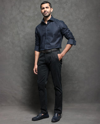 Rare Rabbit Men's Comb-1 Navy Cotton Fabric Full Sleeves Solid Shirt