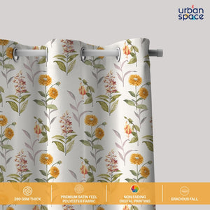 Blackout Curtains, Digital Printed Curtains, Pack of 2 Curtains - Cone Flower - Yellow