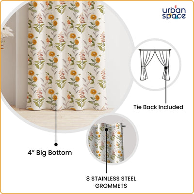 Blackout Curtains, Digital Printed Curtains, Pack of 2 Curtains - Cone Flower - Yellow
