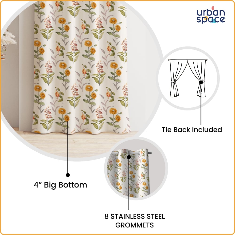 Blackout Curtains, Digital Printed Curtains, Pack of 2 Curtains - Cone Flower - Yellow