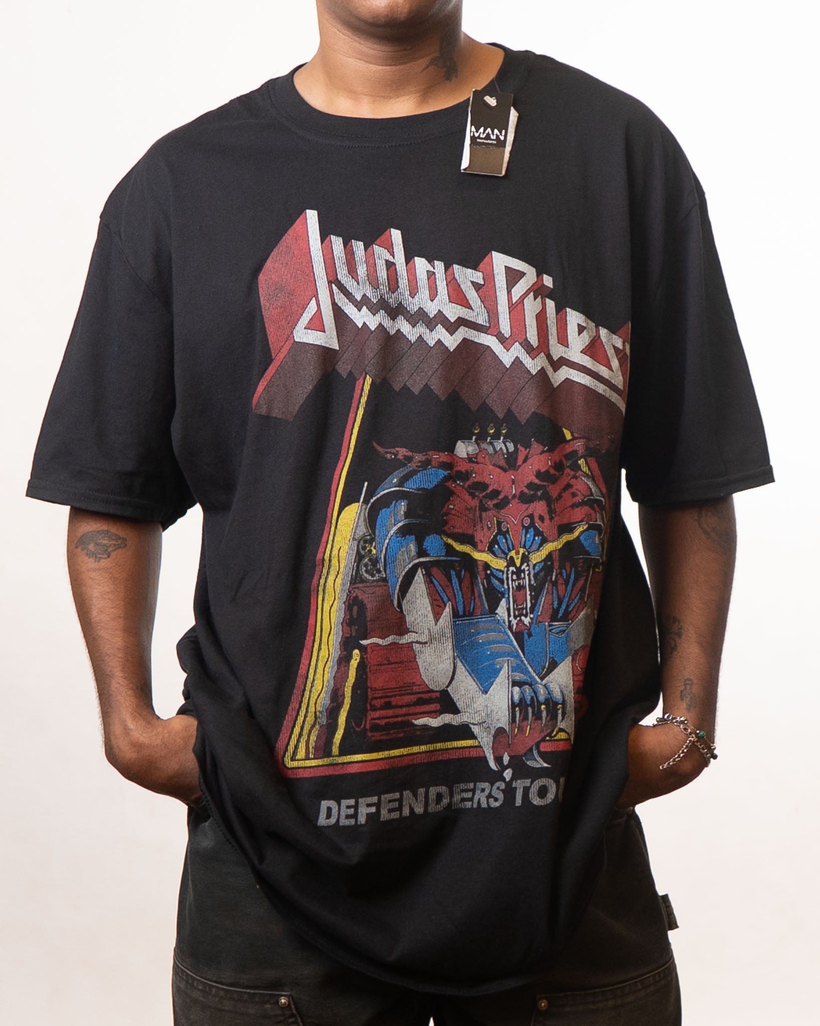 Boohooman Judas Priest printed black tshirt