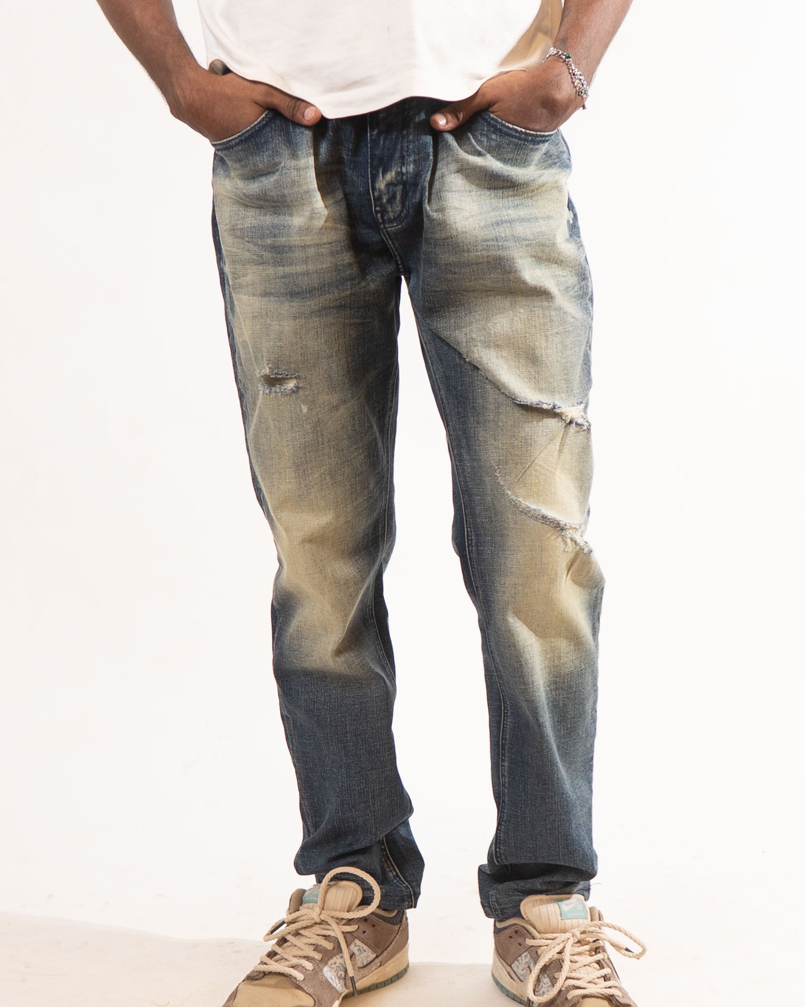 Staple Acid Wash Blue Ripped Denim