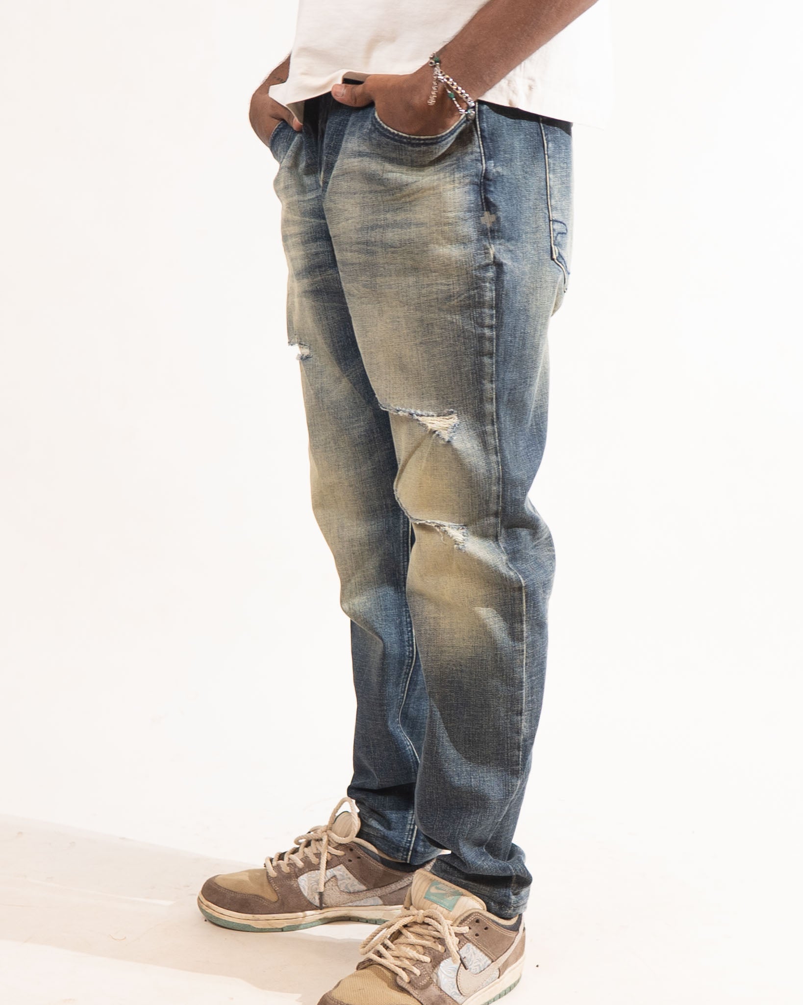 Staple Acid Wash Blue Ripped Denim