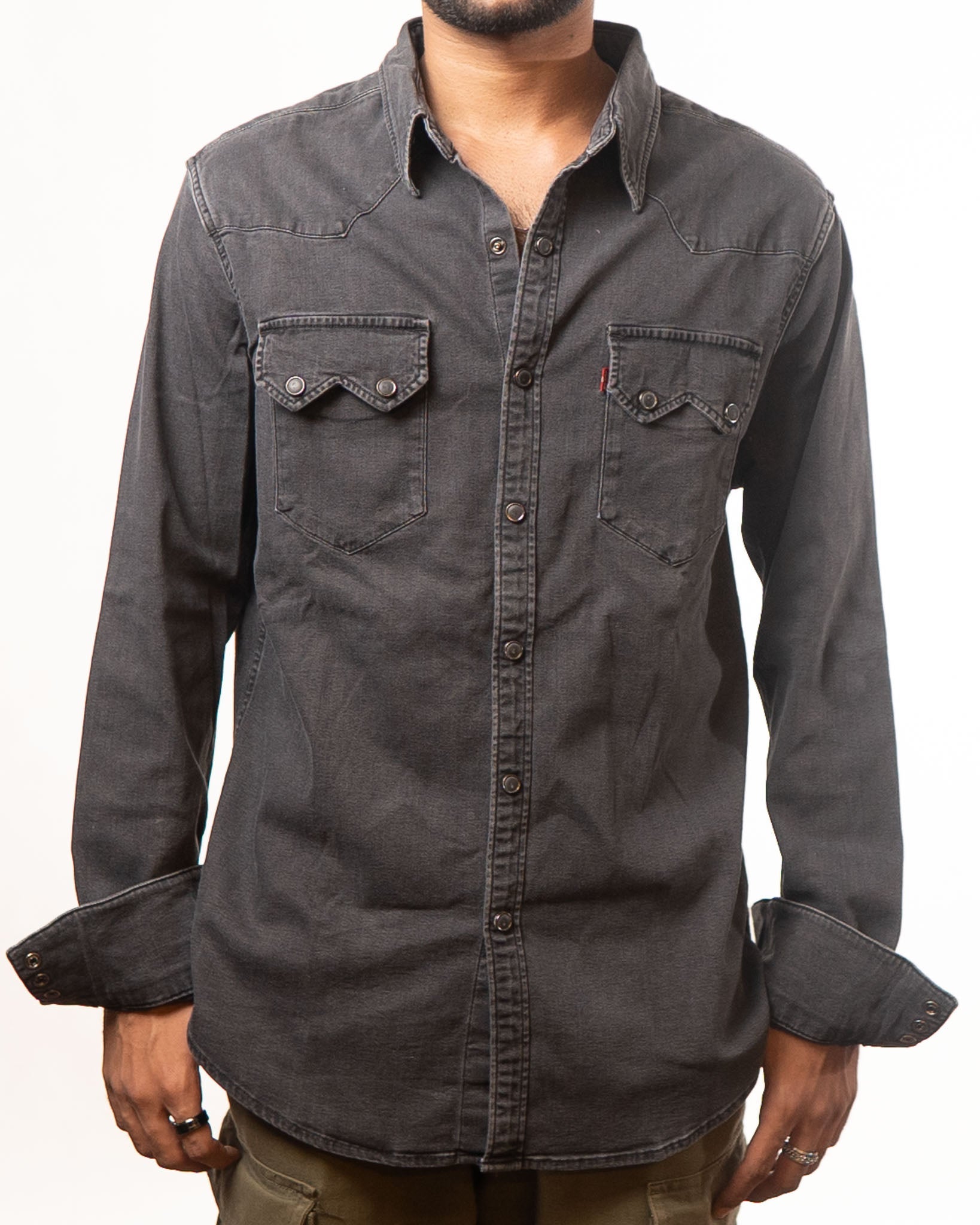 Levis Washed Black Slim Fit Denim Shirt