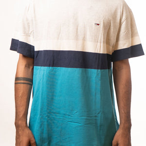 Tommy Hilfiger Grey White Blue Colourblocked Tshirt