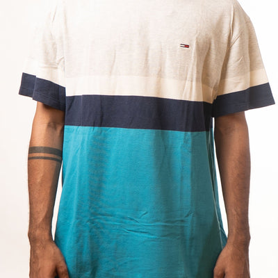 Tommy Hilfiger Grey White Blue Colourblocked Tshirt