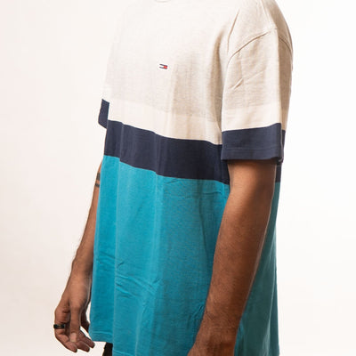 Tommy Hilfiger Grey White Blue Colourblocked Tshirt