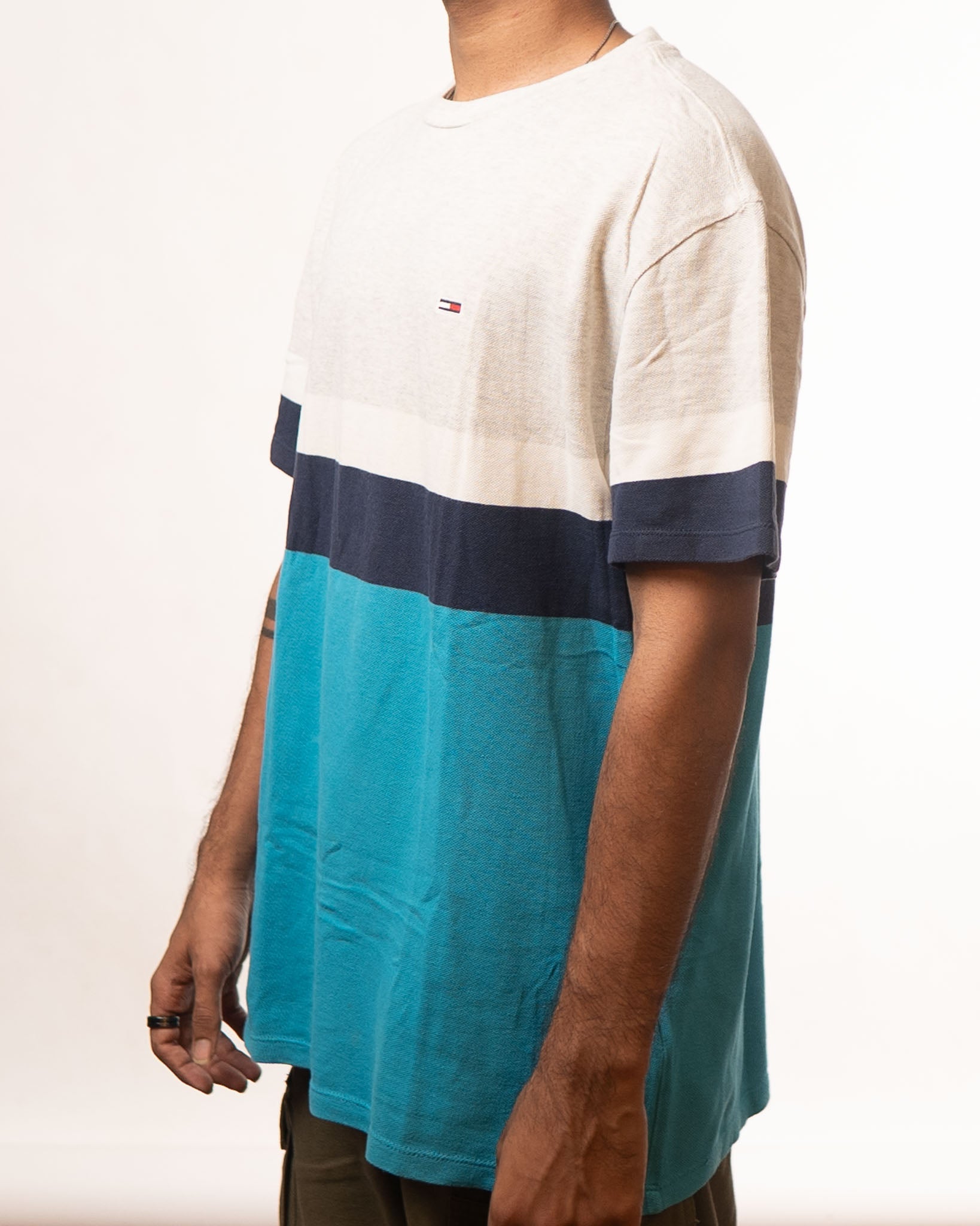 Tommy Hilfiger Grey White Blue Colourblocked Tshirt