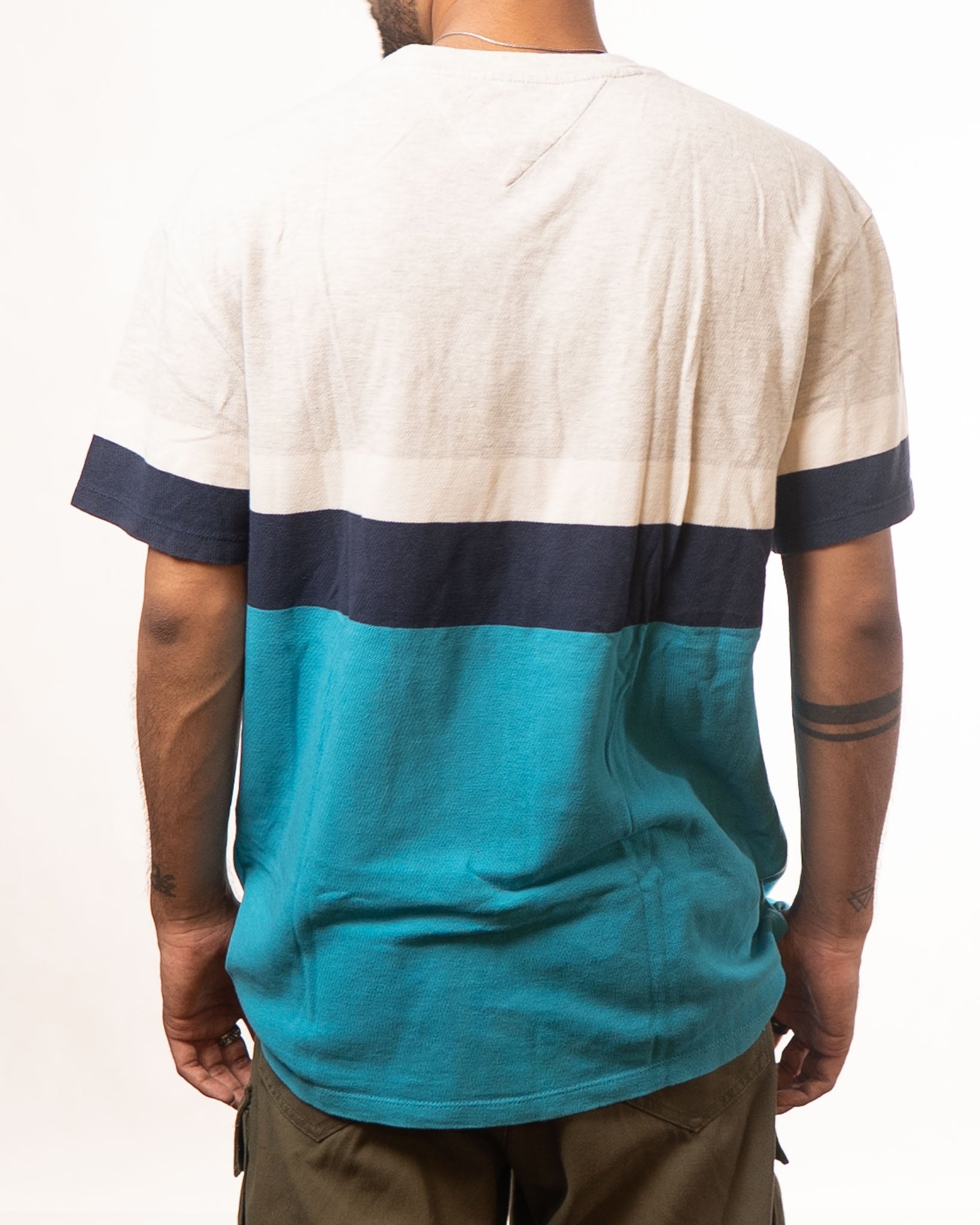 Tommy Hilfiger Grey White Blue Colourblocked Tshirt