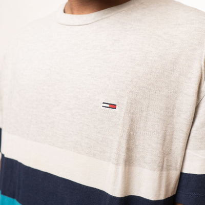 Tommy Hilfiger Grey White Blue Colourblocked Tshirt