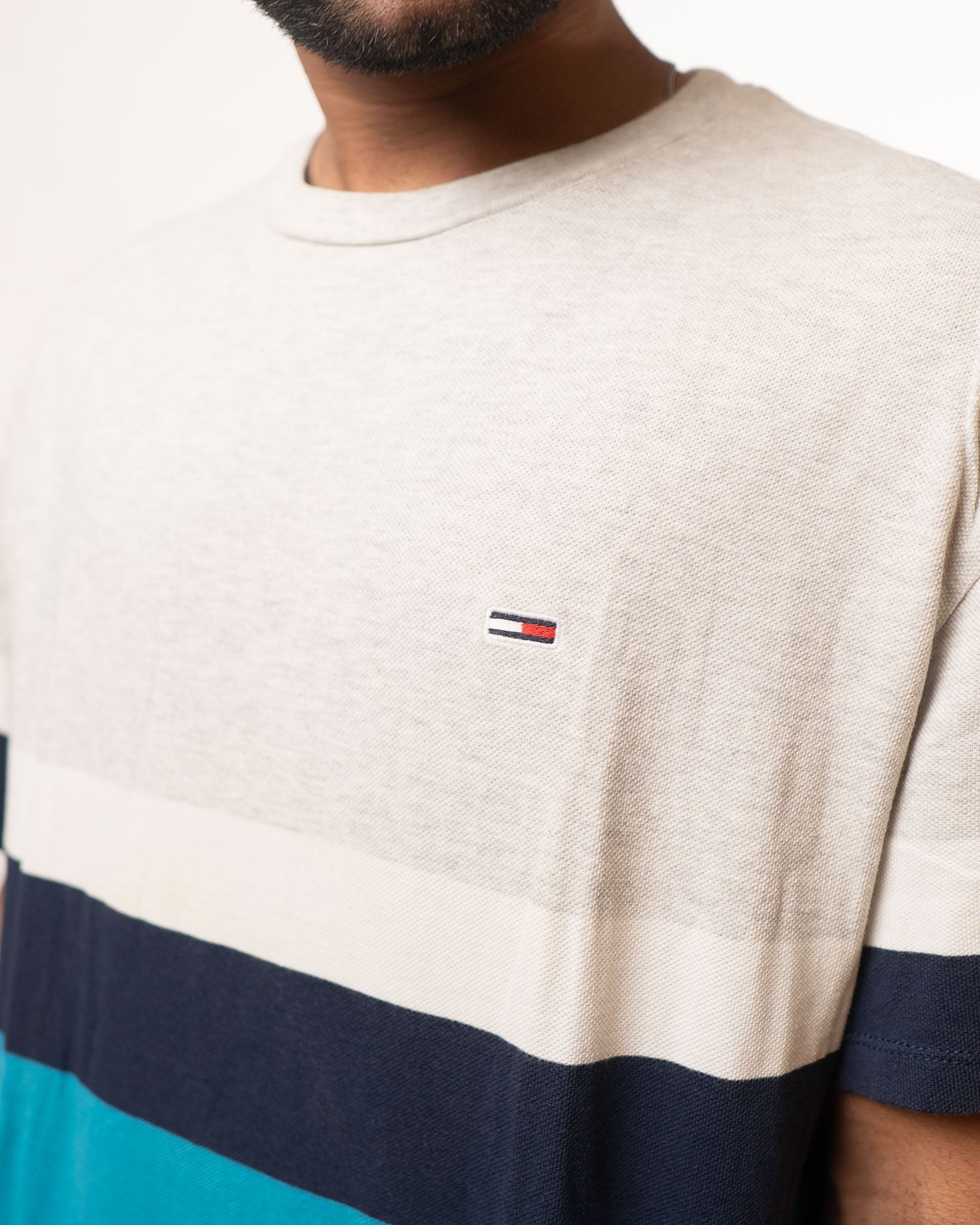 Tommy Hilfiger Grey White Blue Colourblocked Tshirt