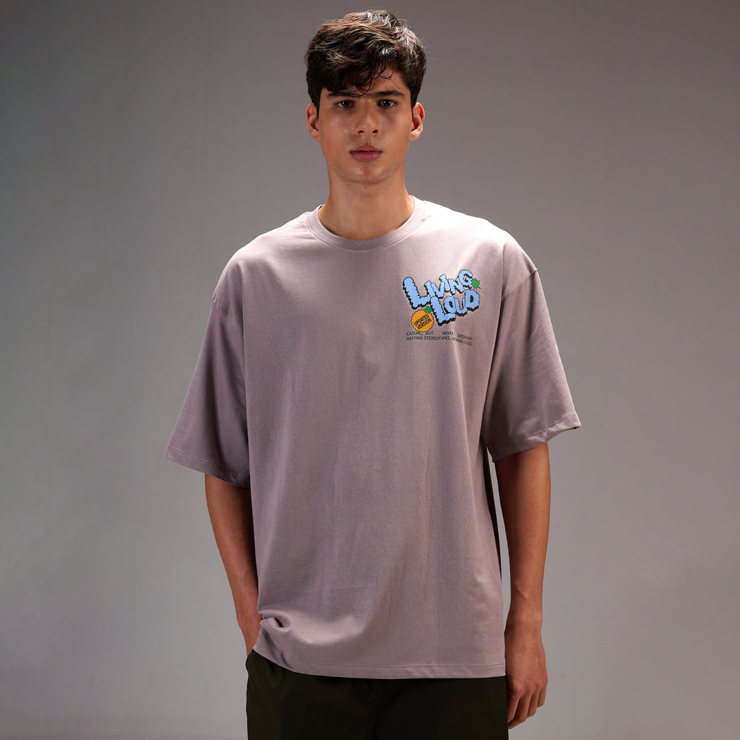 " Living Loud " Blue Oversize T-shirt for Mens