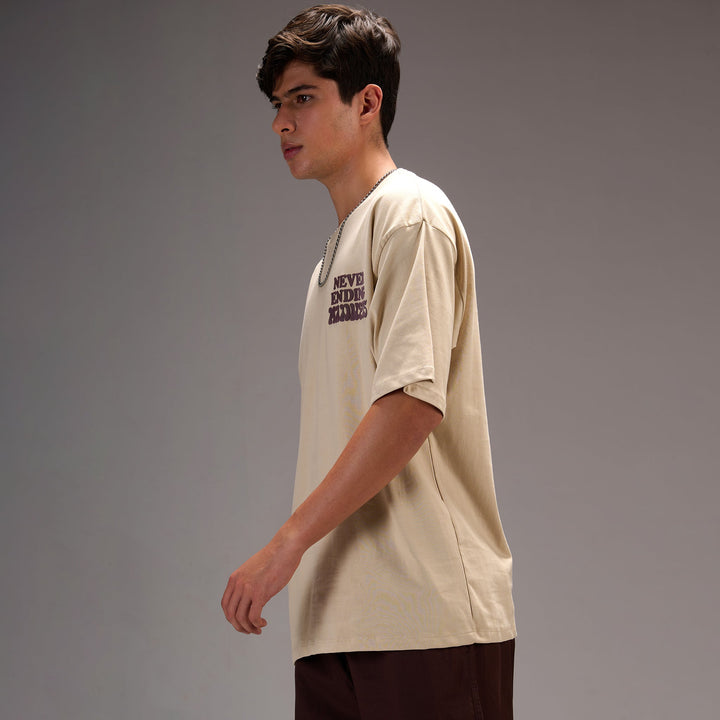 " Never ending Madness " Beige Oversize T-shirt For Men