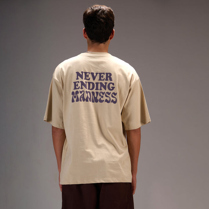 " Never ending Madness " Beige Oversize T-shirt For Men