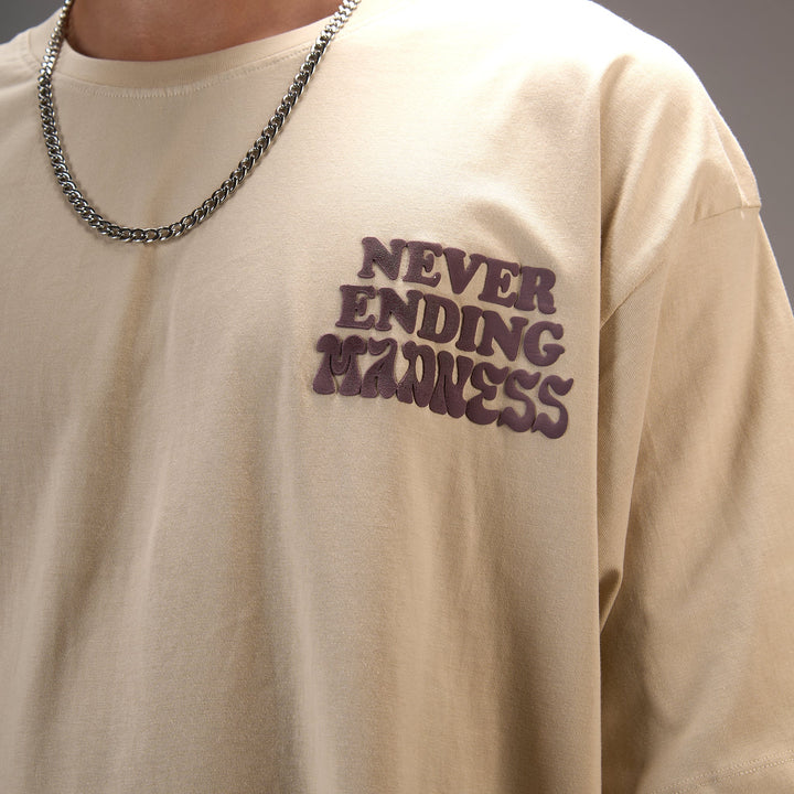 " Never ending Madness " Beige Oversize T-shirt For Men