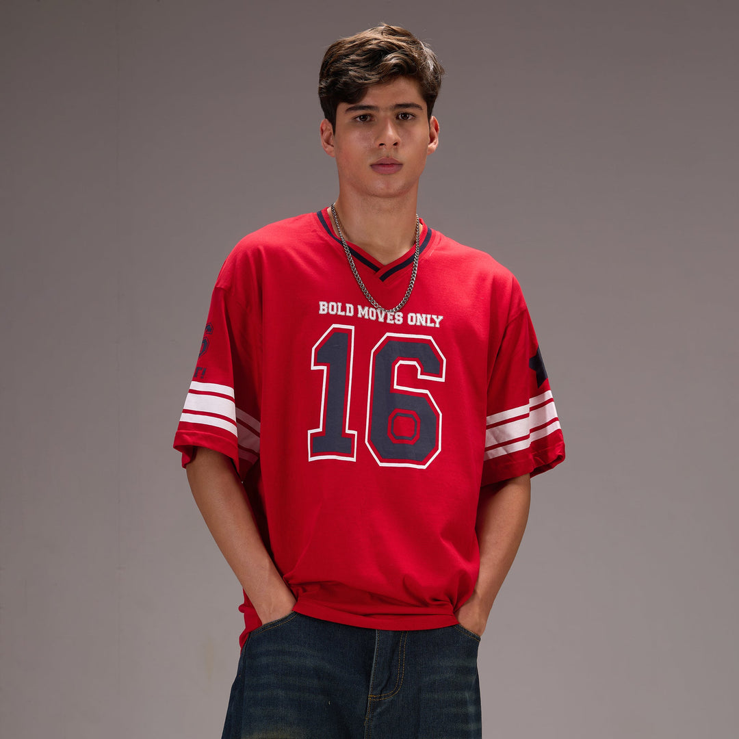 "No- 16" Oversize Varsity Red T-shirt for Men