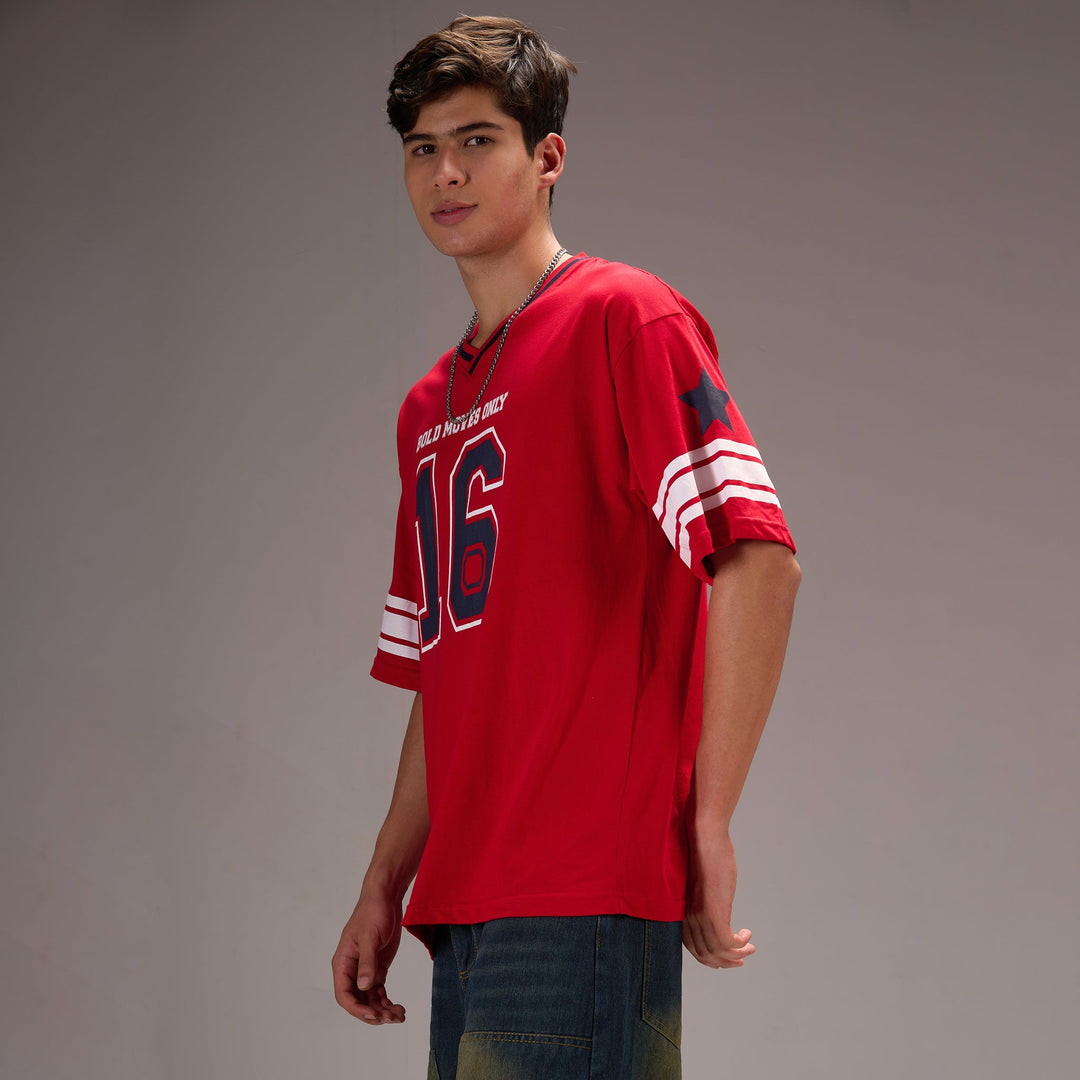 "No- 16" Oversize Varsity Red T-shirt for Men