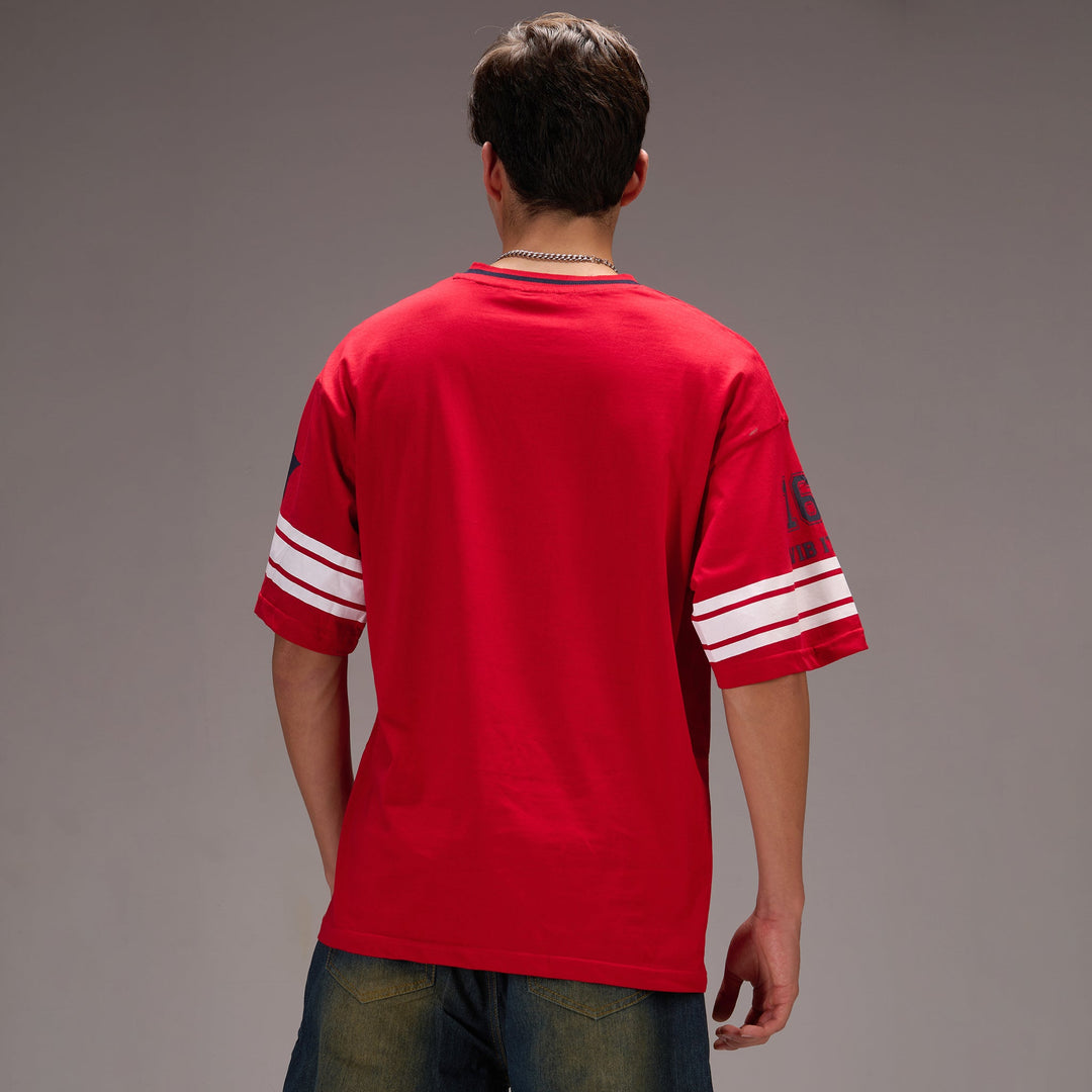 "No- 16" Oversize Varsity Red T-shirt for Men