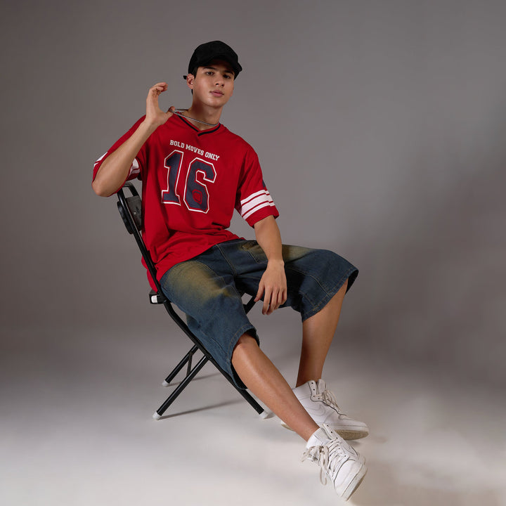 "No- 16" Oversize Varsity Red T-shirt for Men