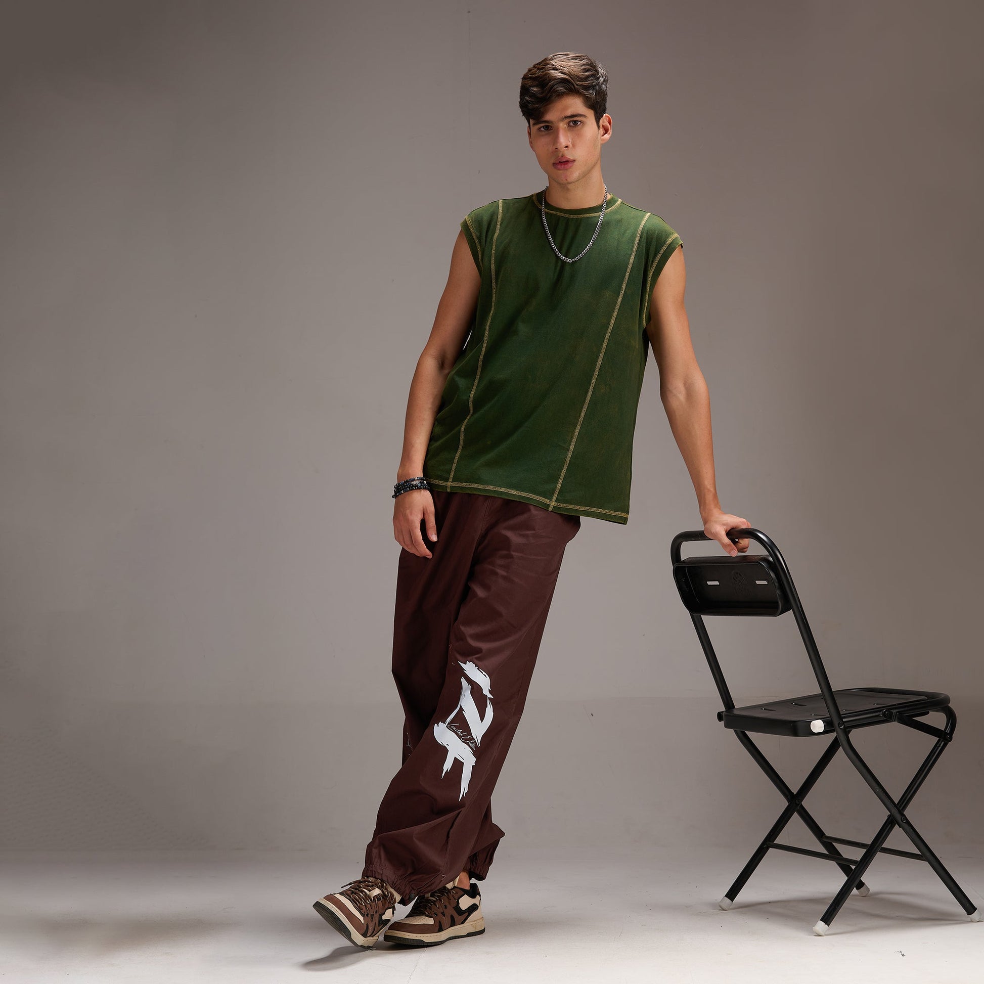 Printed "Limited edition" Parachute Pants for Men in Brown