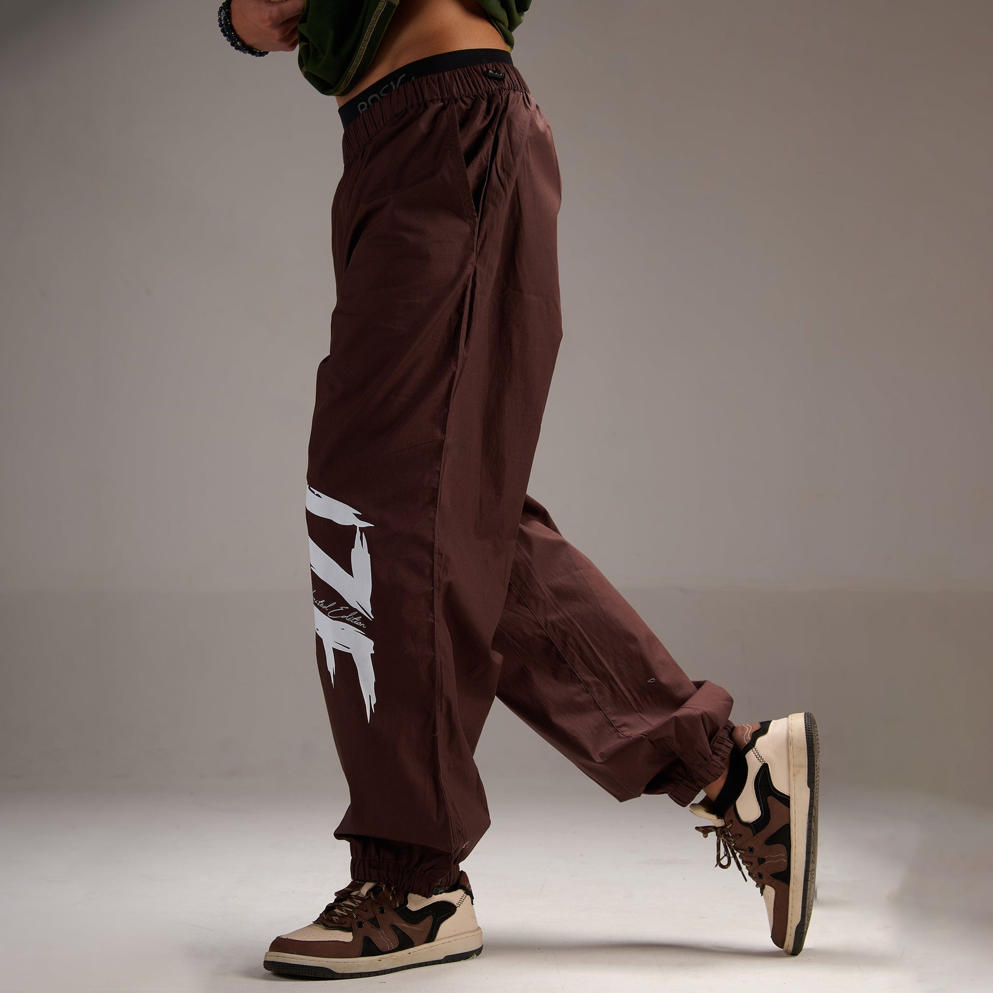 Printed "Limited edition" Parachute Pants for Men in Brown