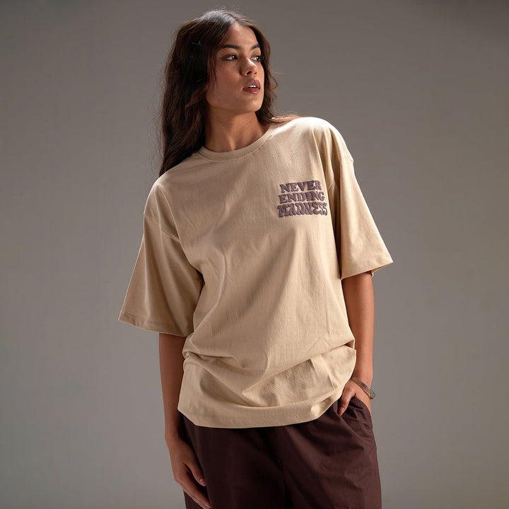 " Never ending Madness " Beige Oversize T-shirt For Women