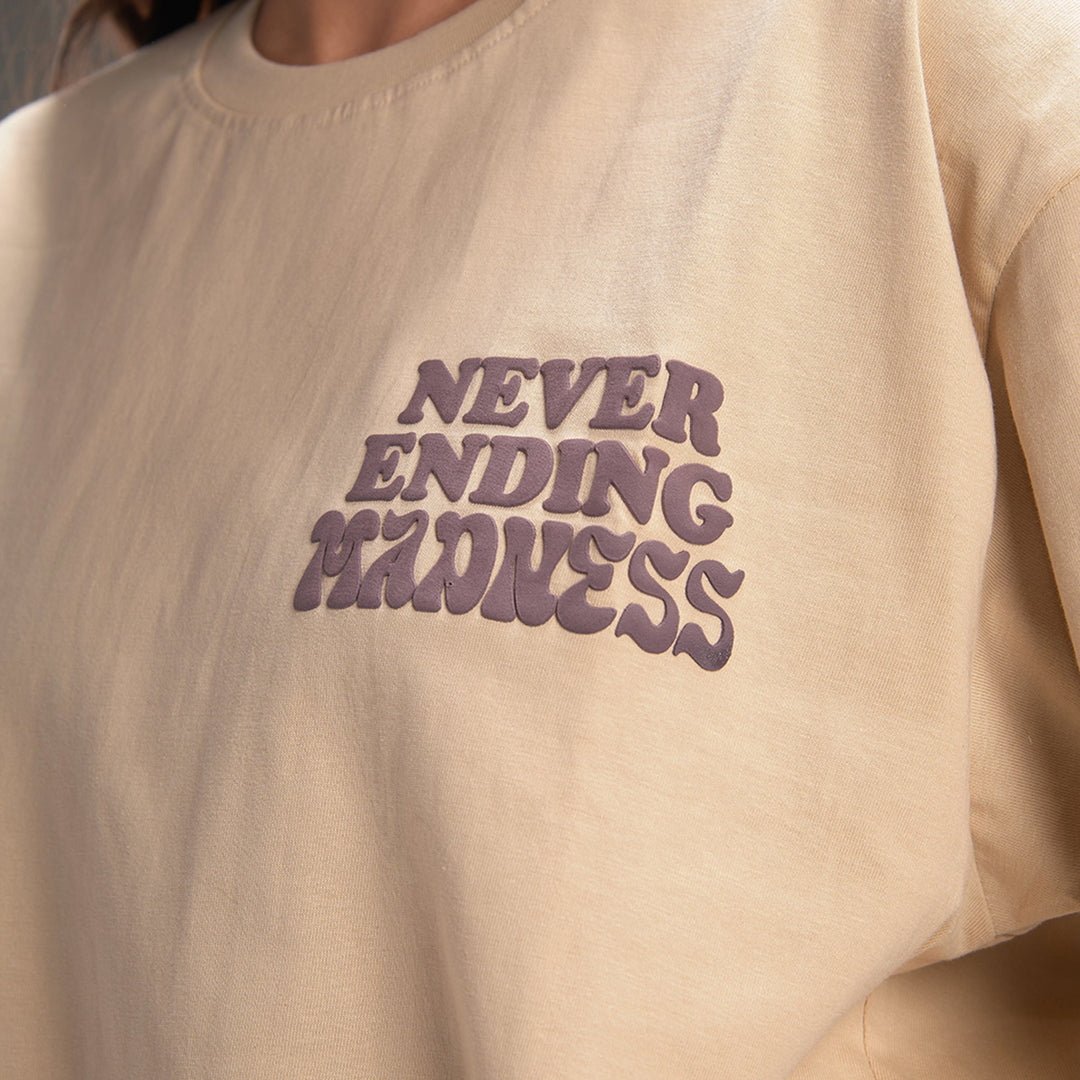 " Never ending Madness " Beige Oversize T-shirt For Women