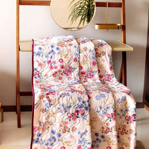 100% Malmal Cotton Blanket, Dohar, Quilt for AC and Light Winters - Pink Floral 3