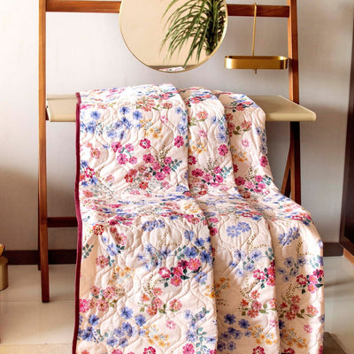 100% Malmal Cotton Blanket, Dohar, Quilt for AC and Light Winters - Pink Floral 3